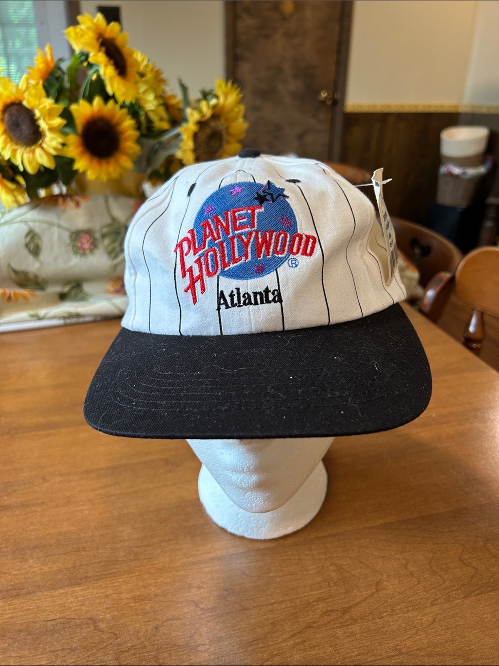 Planet Hollywood Atlanta White & Black Pinstripe Baseball Cap